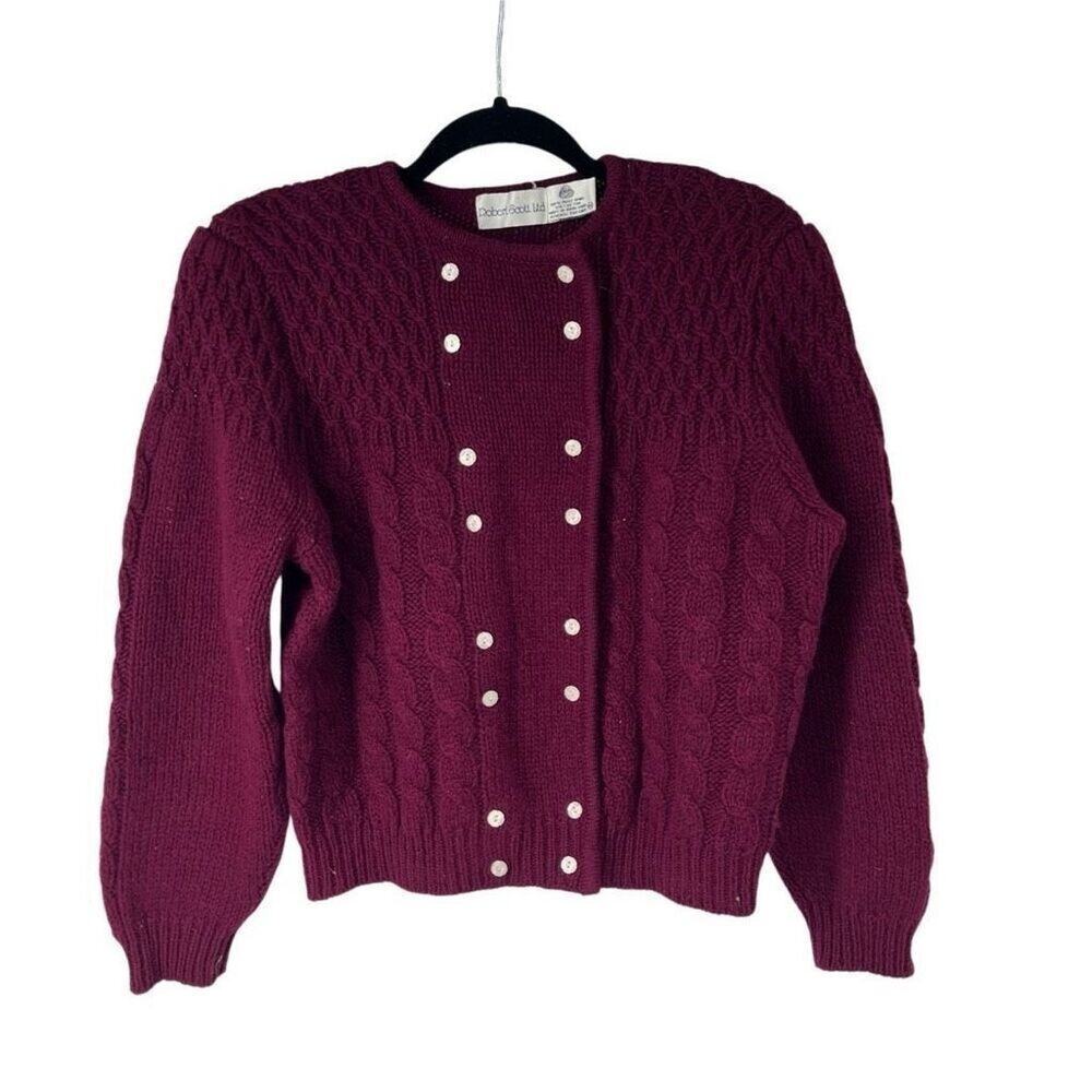 Robert Scott Vintage‎ Burgundy Double Breasted Puff Sleeve Sweater 100% Wool